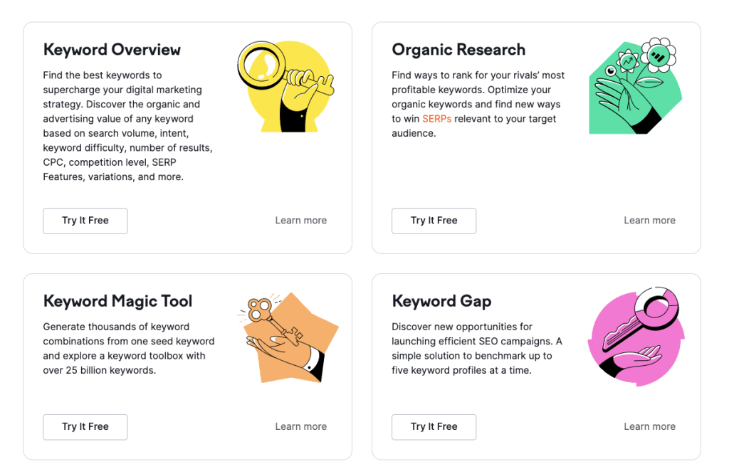 Semrush features 기능