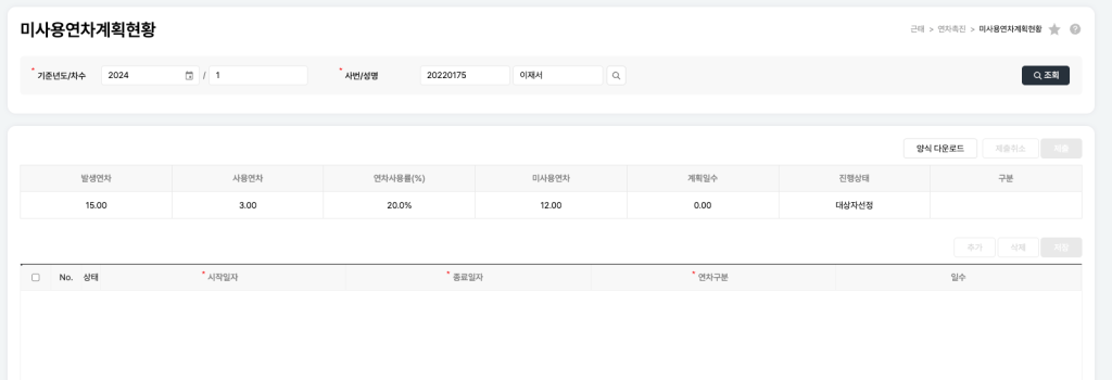 미사용연차계획현황