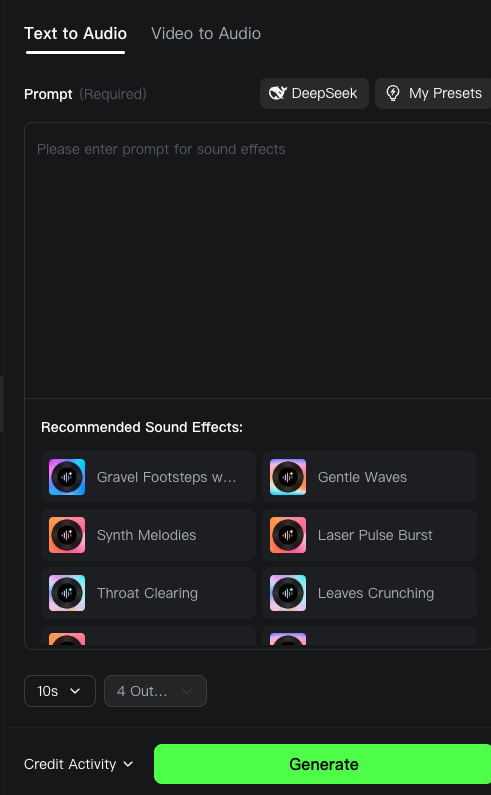 Kling : Text to Audio